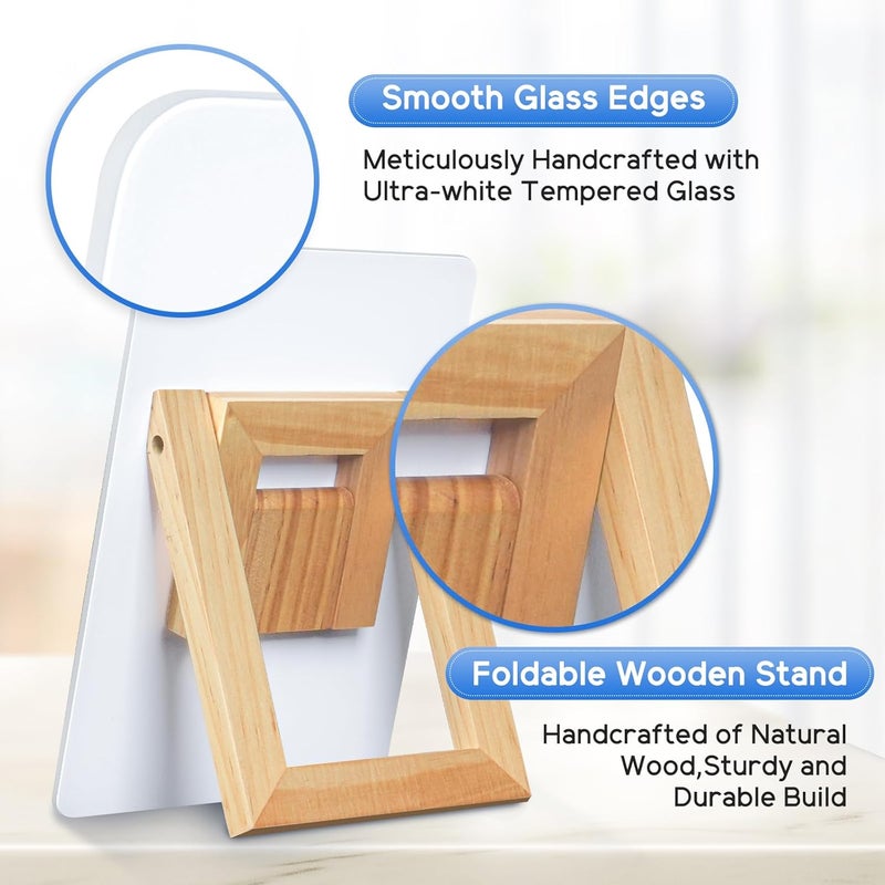 WALGLASS لوحة زجاجية بيضاء مكتبية 9.5" × 6.7" مع حامل خشبي قابل للعكس، لوحة جافة محمولة، سبورة بيضاء صغيرة للمكتب، دفتر ملاحظات قابل لإعادة الاستخدام مع 2 قلم وممحاة للاستخدام المنزلي والمكتبي - Image 3